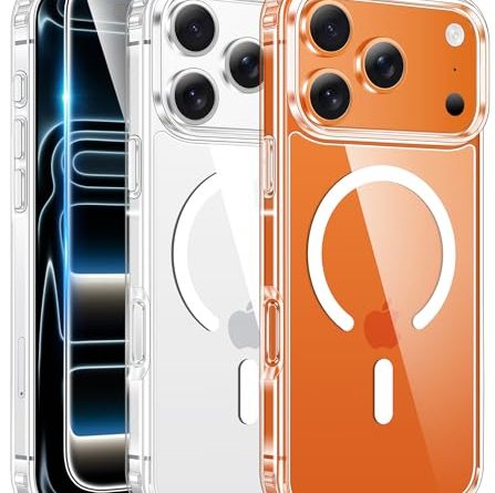 FNTCASE for iPhone 17 Pro Case: Clear Magnetic Transparent Phone Cases with Screen Protector Slim Anti Yellowing Military Grade Drop Protection Rugged Shockproof Protective Cell Phone Cover (Clear)