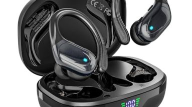 HAOYUYAN Wireless Earbuds, Sports Bluetooth Headphones, 80Hrs Playtime Ear Buds with LED Power Display, Noise Canceling Headset, IPX7 Waterproof Earphones for Workout/Running (Black)