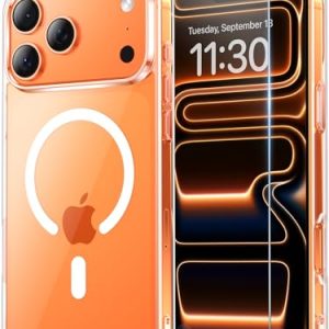 Temdan for iPhone 17 Pro Max Case Clear with Screen Protector, [Compatible with Magsafe][Anti-Yellowing][Military-Grade Protection] Shockproof Slim Magnetic Phone Case Cover, Transparent