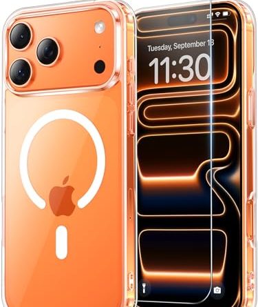 Temdan for iPhone 17 Pro Max Case Clear with Screen Protector, [Compatible with Magsafe][Anti-Yellowing][Military-Grade Protection] Shockproof Slim Magnetic Phone Case Cover, Transparent