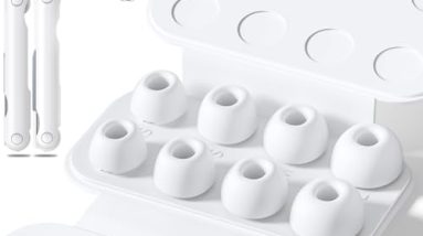 4 Pairs Replacement Ear Tips for AirPods Pro 2nd/1st Generation with Portable Storage Box & Cleaner Pen,Noise Reduction Holewith & Built-in dust Guard Screen,Silicone Ear Tips for AirPods Pro (White)