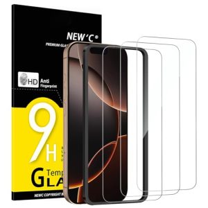 NEW'C 3 Pack Designed for iPhone 17, 17 Pro, iPhone 16 Pro Screen Protector (6.3 inches), Enhanced Tempered Glass Protection with easy installation tool included,Case Friendly Ultra Resistant