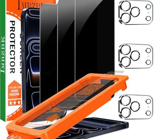 IMBZBK [Auto-Dust Removal] 3 Pack Privacy Screen Protector for iPhone 17 Pro Max [6.9 INCH] Anti Spy Private Accessories, Case Friendly Film, Military Grade Tempered Glass 3 Camera Lens Protector