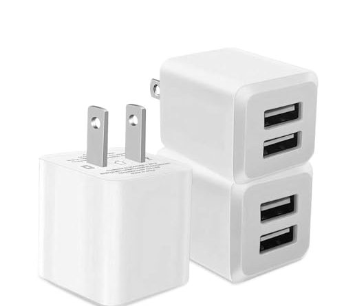 3- Pack, USB Wall Charger, Dual Port USB Cube Power Adapter Charger Plug Block Charging Box, Dual Port Wall Fast Charging Adapter, Compatible for i Phone 15 14 13 12 11