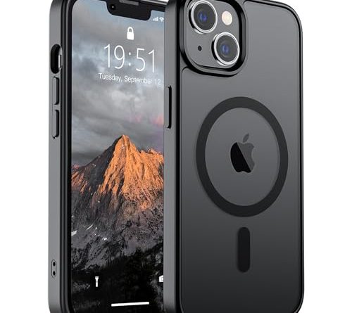 SUPFINE Magnetic for iPhone 14 Case & iPhone 13 Case (Compatible with MagSafe)(Military Grade Drop Protection) Translucent Matte Shockproof Phone Cover,Black
