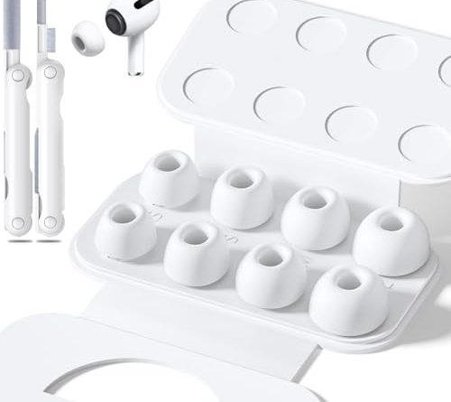 4 Pairs Replacement Ear Tips for AirPods Pro 2nd/1st Generation with Portable Storage Box & Cleaner Pen,Noise Reduction Holewith & Built-in dust Guard Screen,Silicone Ear Tips for AirPods Pro (White)