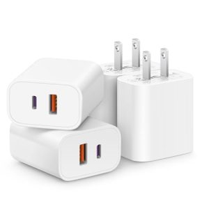 [4 Pack] USB C Charger Block Fast Charging Multiport Adpater [PD 20W USB-C & QC 3.0 USB-A Port] for i Phone 17/16/15/14/13/12/11/X/8, i Pad, Galaxy, Google, Galaxy & More