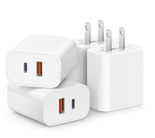 [4 Pack] USB C Charger Block Fast Charging Multiport Adpater [PD 20W USB-C & QC 3.0 USB-A Port] for i Phone 17/16/15/14/13/12/11/X/8, i Pad, Galaxy, Google, Galaxy & More