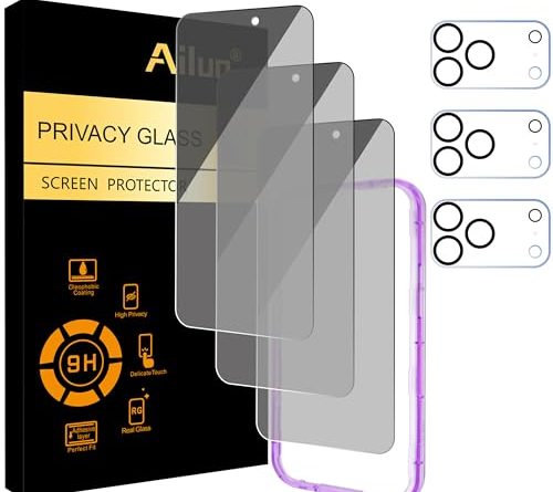 Ailun 3 Pack for iPhone 17 Pro Max Privacy Screen Protector [6.9 inch]+ 3 Pack Camera Lens Protector with Installation Frame,Dynamic Island Compatible,Anti Spy Tempered Glass[9H Hardness]-HD
