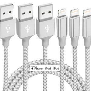 iPhone Charger 3 Pack 10 ft Apple MFi Certified Lightning Nylon Braided Cable Fast Charging Cord Compatible with iPhone 13 12 11 Pro Max XR XS X 8 7 6 Plus SE iPad and More