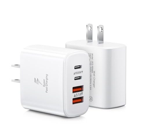 USB C Charger Block, 2-Pack 40W 4-Port USB C Wall Charger Fast Charging Dual Port PD Power Adapter+QC Double Wall Plug Multiport Type C Brick Chargers for iPhone 16 15 14 13 12 11 Pro Max XS,Samsung