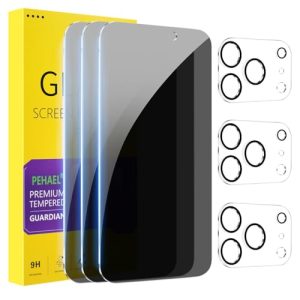 PEHAEL 3+3Pack for iPhone 17 Pro Max Privacy Screen Protector with Camera Lens Protector Full Coverage Anti-Spy Tempered Glass Film 9H Hardness Easy Installation Bubble Free [6.9 inch]