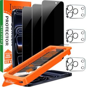 IMBZBK [Auto-Dust Removal] 3 Pack Privacy Screen Protector for iPhone 17 Pro Max [6.9 INCH] Anti Spy Private Accessories, Case Friendly Film, Military Grade Tempered Glass 3 Camera Lens Protector