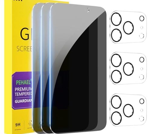 PEHAEL 3+3Pack for iPhone 17 Pro Max Privacy Screen Protector with Camera Lens Protector Full Coverage Anti-Spy Tempered Glass Film 9H Hardness Easy Installation Bubble Free [6.9 inch]