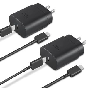 Type C Charger, 2-Pack 25W Type C Fast Charging Block with 6ft USB C Charger Cable Compatible with Galaxy S25 S24 S23 S22 S21+/Phone 17/16/16 Pro Max/15/15 Pro Max/15 Plus-Black