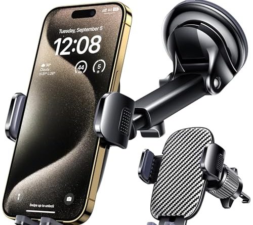 Qifutan Car Phone Holder Mount Phone Mount for Car Windshield Dashboard Air Vent Universal Hands Free Automobile Cell Phone Holder Fit for iPhone Smartphone Camera Mounts