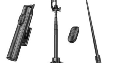 Selfie Stick Travel Tripod for Cell Phone with Remote Control and Phone Holder, Extendable Selfie Stick for iPhone, iPhone Tripod for Video Recording, 50 Inch, Black