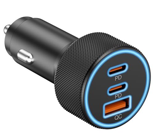 USB C Car Charger, 3-Port 67W Dual USB-C & USB-A Car Power Adapter PD/QC Fast Charging Cigarette Lighter for iPhone 17/16/15/14/13/12/11 Pro Max, iPad, Samsung Galaxy S25 S24/S23/S22, Pixel, Android