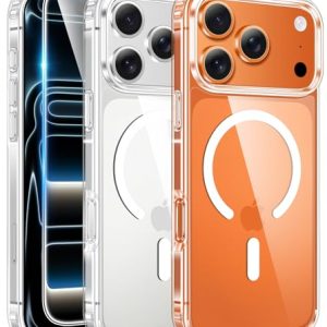 FNTCASE for iPhone 17 Pro Case: Compatible with Magsafe Clear Magnetic Phone Cases with Screen Protector Anti-Yellowing Shockproof Protective Rugged Transparent Cover - 6.3 inch (A-Clear)