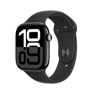 Apple Watch Series 10 [GPS 46mm case] Smartwatch with Jet Black Aluminum Case with Black Sport Band - M/L. Fitness Tracker, ECG App, Always-On Retina Display, Water Resistant