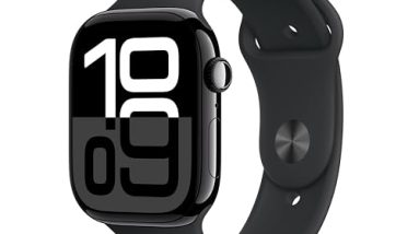 Apple Watch Series 10 [GPS 46mm case] Smartwatch with Jet Black Aluminum Case with Black Sport Band - M/L. Fitness Tracker, ECG App, Always-On Retina Display, Water Resistant