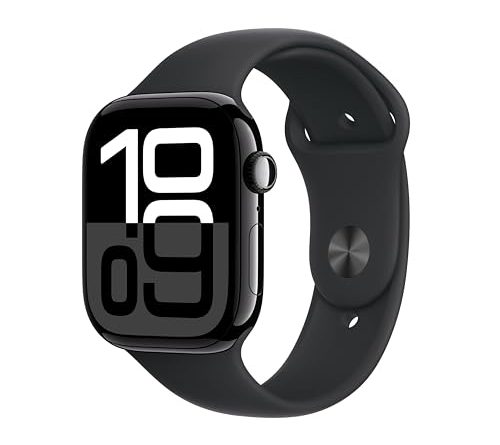 Apple Watch Series 10 [GPS 46mm case] Smartwatch with Jet Black Aluminum Case with Black Sport Band - M/L. Fitness Tracker, ECG App, Always-On Retina Display, Water Resistant