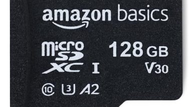 Amazon Basics Micro SDXC Memory Card with Full Size Adapter, A2, U3, Read Speed up to 100 MB/s, 128 GB, Black