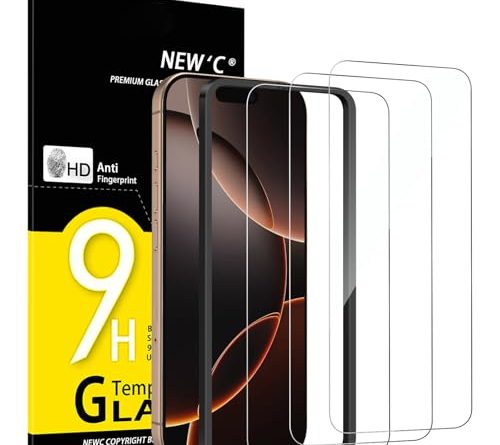 NEW'C 3 Pack Designed for iPhone 17, 17 Pro, iPhone 16 Pro Screen Protector (6.3 inches), Enhanced Tempered Glass Protection with easy installation tool included,Case Friendly Ultra Resistant