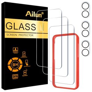 Ailun 3 Pack Screen Protector for iPhone 16 [6.1 inch] + 3 Pack Camera Lens Protector with Installation Frame,Case Friendly Tempered Glass Film,[9H Hardness] - HD