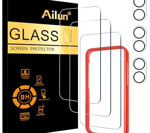 Ailun 3 Pack Screen Protector for iPhone 16 [6.1 inch] + 3 Pack Camera Lens Protector with Installation Frame,Case Friendly Tempered Glass Film,[9H Hardness] - HD