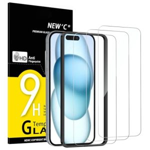 NEW'C 3 Pack Designed for iPhone 16, iPhone 15 Screen Protector (6.1 inches),Enhanced Tempered Glass Protection with easy installation tool included,Ultra Resistant