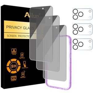 Ailun 3 Pack for iPhone 17 Pro Max Privacy Screen Protector [6.9 inch]+ 3 Pack Camera Lens Protector with Installation Frame,Dynamic Island Compatible,Anti Spy Tempered Glass[9H Hardness]-HD