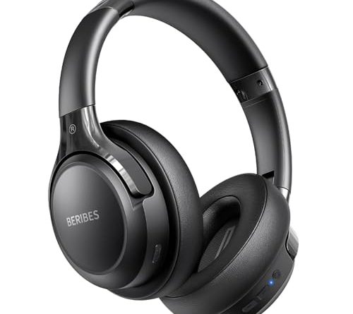 BERIBES Bluetooth Headphones Over Ear, 65H Playtime and 6 EQ Music Modes Wireless Headphones with Microphone, HiFi Stereo Foldable Lightweight Headset, Deep Bass for Home Office Cellphone PC Ect.