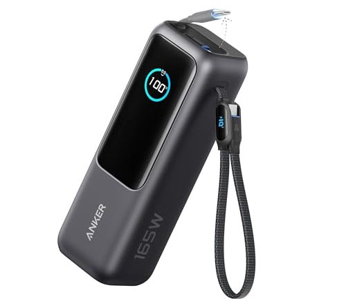 Anker Laptop Power Bank, 25,000mAh Portable Charger with Triple 100W USB-C Ports, Built-in Retractable Cables, Flight-Approved for Travel, iPhone 16/15 Series, MacBook, Samsung, and More