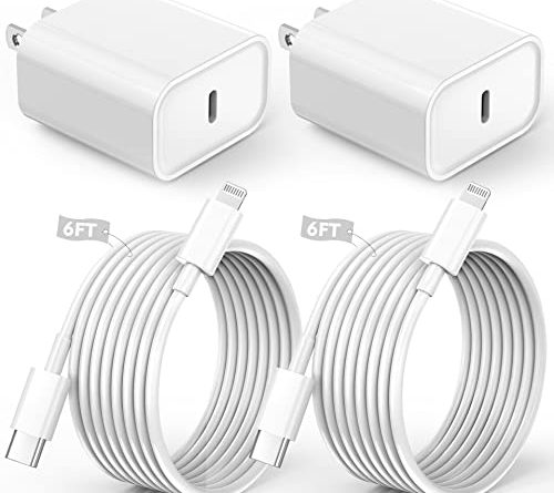 iPhone Charger Fast Charging,iPhone Fast Charger 2Pack Type C Fast Charger Block Plug Adapter 6FT USB-C to Lightning Cable Cord for iPhone14/13/13 Pro/12 Pro/12 Pro Max/11/Xs Max/XR/X/SE,iPad,AirPods