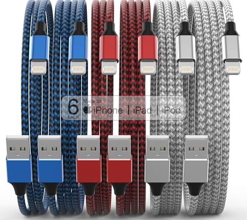 [Apple MFi Certified] 6Pack 3/3/6/6/6/10 FT iPhone Charger Nylon Braided Fast Charging Lightning Cable Compatible iPhone 14 Pro/13 mini/13/12/11 Pro MAX/XR/XS/8/7/Plus/6S/SE/iPad