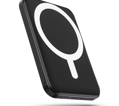 podoru for Magsafe Battery Pack, 5000mAh Magnetic Power Bank with Type-C Cable 20W PD Fast Charging Lighting Input Wireless Portable Charger for iPhone 17/16/15/14/13/12/ All Series-Black