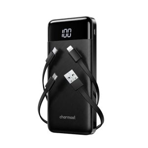 charmast Portable Charger with Built in Cables, Power Bank with Cords Wires, Slim 10000mAh Travel Battery Pack 6 Outputs 3 Inputs 3A Fast Charging for Samsung Google Pixel LG Moto iPhone iPad
