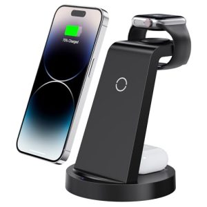 3 in 1 Charging Station for iPhone, Wireless Charger for iPhone 17 16e 16 15 14 13 12 11 X Pro Max & Apple Watch - Wireless Charging Station for AirPods 4 3 Pro