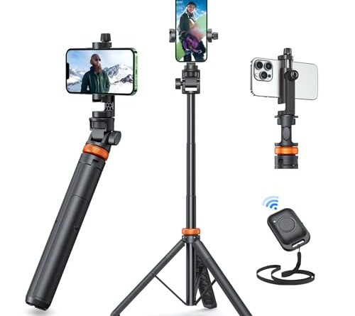 EUCOS 62" Phone Tripod, Tripod for iPhone & Selfie Stick with Remote, Extendable Cell Phone Stand & Ultimate Phone Holder, Solidest Phone Stand Compatible with iPhone/Android