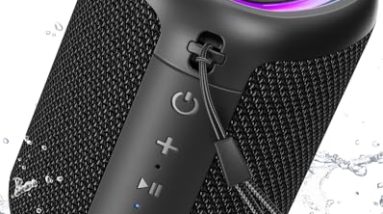Portable Bluetooth Speaker with Lights, Stocking Stuffers, Powerful Crystal Clear Sound, IPX5 Waterproof, All Day Playtime, BT 5.3, TWS Paring, Small Wireless Speaker for Outdoor, White Elephant Gifts