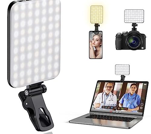 ALTSON 60 LED Portable Selfie Light Video Conference Lighting with Clip & Camera Tripod Adapter Rechargeable 2200mAh CRI 97+, 3 Light Modes for Phone iPhone Webcam Laptop Photo Makeup