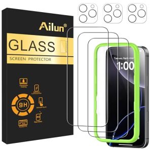 Ailun 3 Pack Screen Protector for iPhone 16 Pro [6.3 inch] + 3 Pack Camera Lens Protector with Installation Frame,Case Friendly Tempered Glass Film,[9H Hardness][Not for iPhone 16e/16/16 Plus/Pro Max]