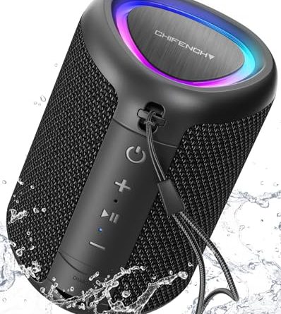 Portable Bluetooth Speaker with Lights, Stocking Stuffers, Powerful Crystal Clear Sound, IPX5 Waterproof, All Day Playtime, BT 5.3, TWS Paring, Small Wireless Speaker for Outdoor, White Elephant Gifts
