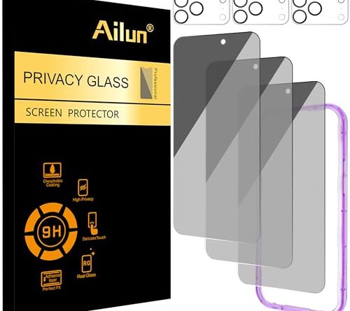 Ailun 3 Pack for iPhone 17 Pro Max Privacy Screen Protector [6.9 inch]+ 3 Pack Camera Lens Protector with Installation Frame,Dynamic Island Compatible,Anti Spy Tempered Glass[9H Hardness]-HD
