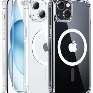 FNTCASE for iPhone 15 Case Clear: iPhone 14/13 Case Magnetic Phone Cases with Screen Protector Compatible with Magsafe Slim Anti Yellowing Rugged Protective Transparent Cell Cover (A-Clear)