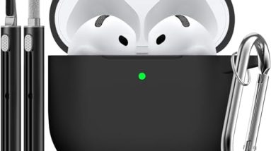 Ljusmicker for AirPods 4 Case Cover 2024 with Cleaner Kit,Soft Silicone Protective Cover for Apple AirPods 4th Generation Cases for Women Men,AirPod 4 Case Accessories with Keychain-Black