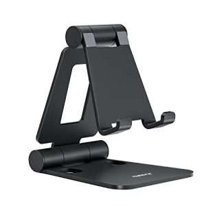 Nulaxy Dual Folding Cell Phone Stand, Fully Adjustable Foldable Desktop Phone Holder Cradle Dock Compatible with iPhone 17 16 15 14 13 12 11 Pro Max Xs Xr X 8, Nintendo Switch, All Phones