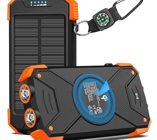 BLAVOR Solar Charger Power Bank 10,000mAh, Portable Wireless Charger, 20W Fast Charging External Battery Pack with USB C for Cell Phones, Solar Panel Charger with Dual Flashlight for Camping