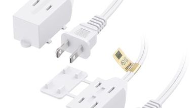 [UL Listed] Cable Matters 2-Pack 16 AWG 2 Prong Extension Cord 6 ft, 13A 3-Outlet Extension Cords with Tamper Guard, 13 Amp, 1625 Watts, White